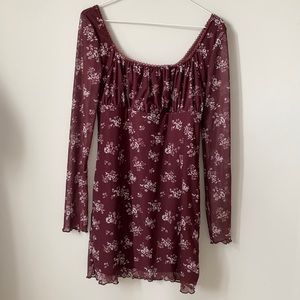 Medium Burgandy Square Neck Mini Dress